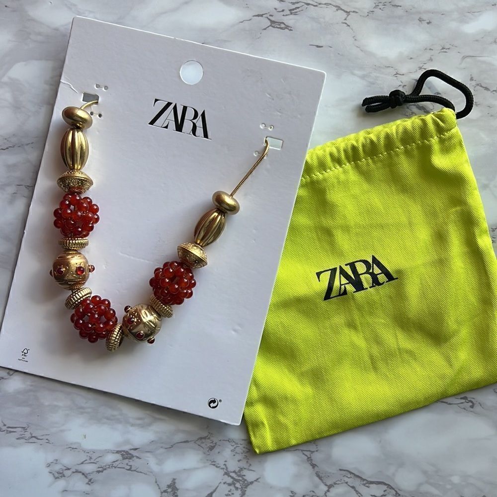 Zara Statement Red & Gold Beaded Necklace - Picture 2 of 12